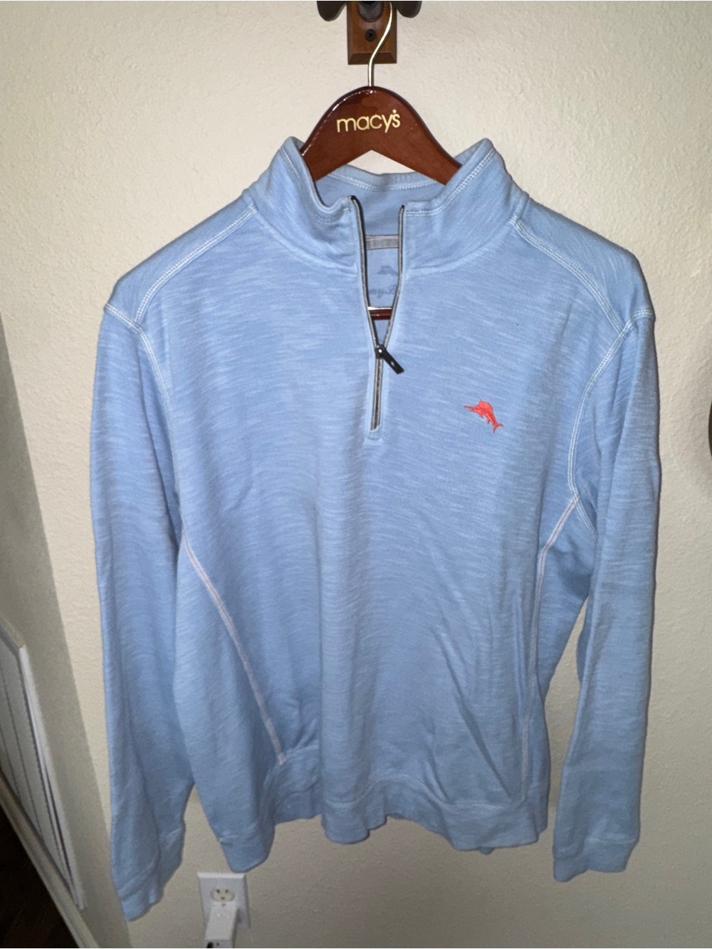 Tommy Bahama Light Blue Montego Beach Half-Zip Sweater with Coral Logo
